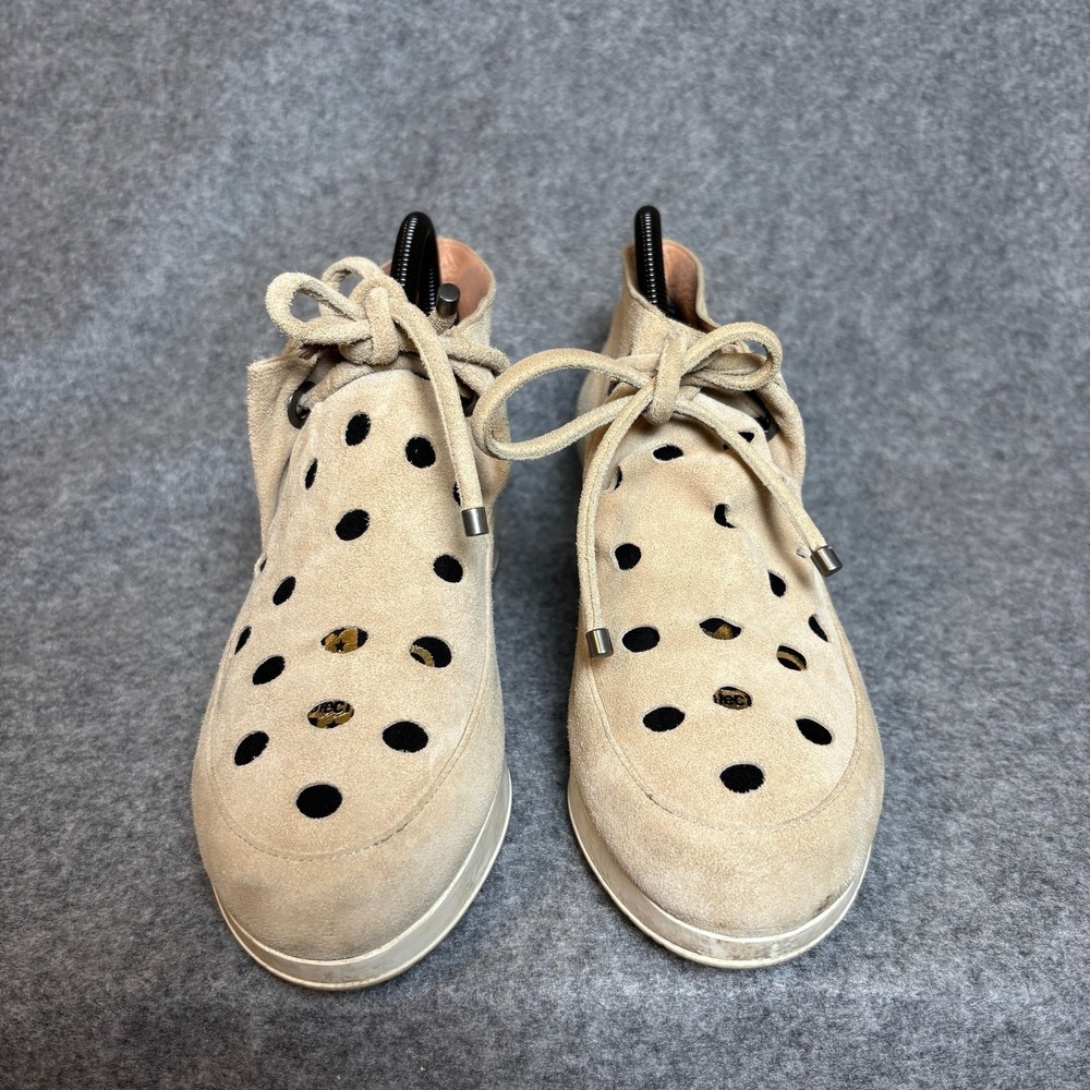 Robert Clergerie Nadine Beige Suede Perforated Lace Up Wedge Bootie Women 8.5 US - Picture 3 of 8